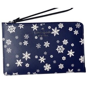 Kate Spade New York Snowflake Toss Medium Wristlet Pouch Navy White KF152 New